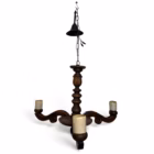 Lustră Antică din Lemn Sculptat Manual cu Trei Brațe și Imitație Lumânări (Secolul XX) Lustre
