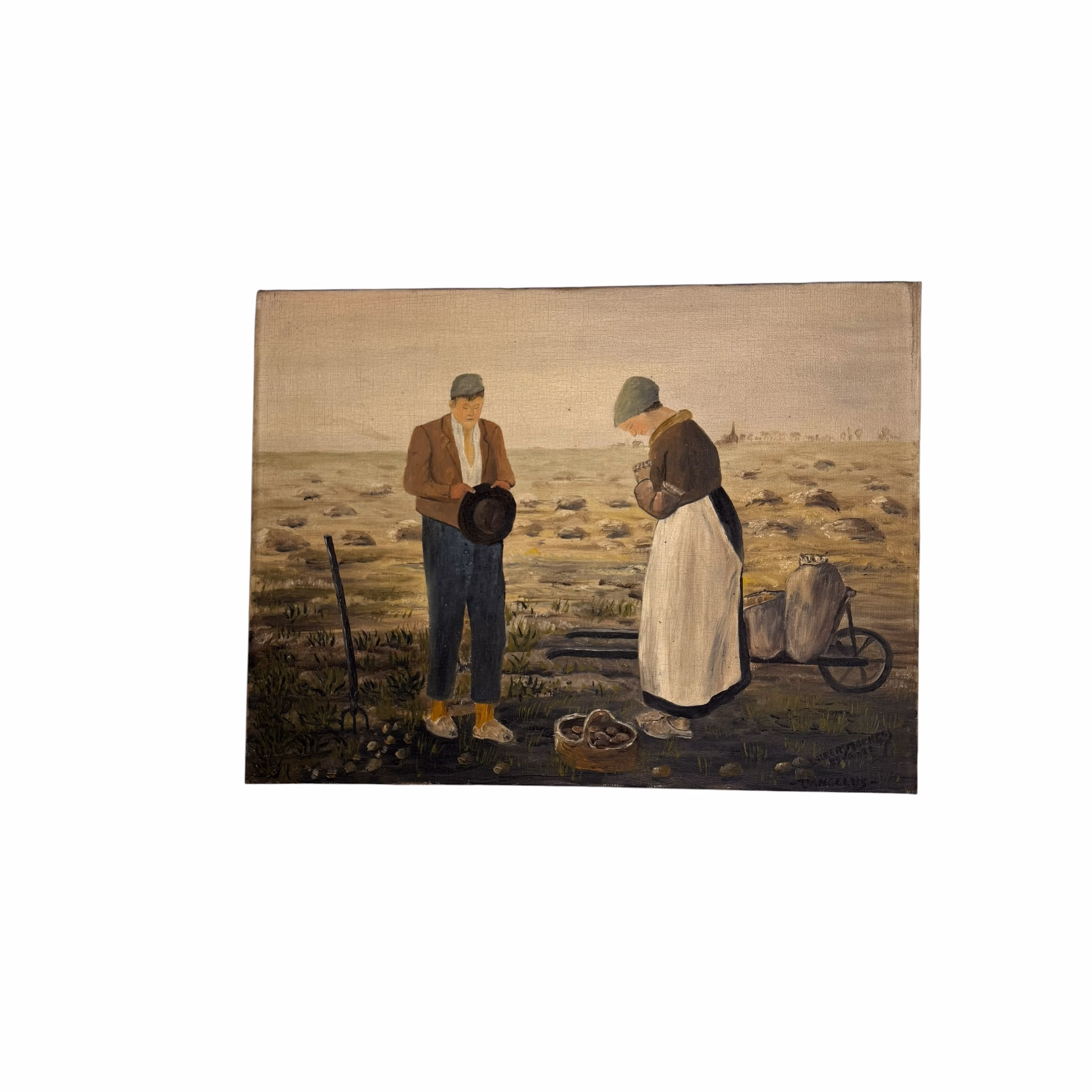 Tablou-Pictură în ulei pe pânză inspirată de „L’Angelus” (omagiu adus operei lui Jean-François Millet) Tablouri